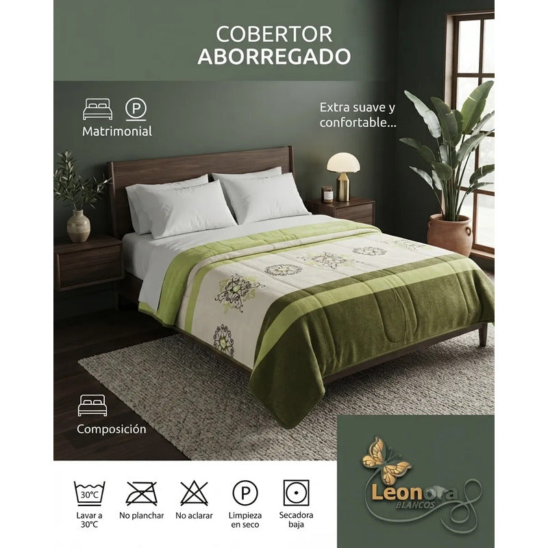 Cobertor Borrega Amanecer | Matrimonial, Suave Y Acolchado Verde Mándala Verde