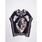 Jorongo Poncho Gaban Afelpado Unitalla Artesanal Grande Negro Caballos 1mx1m