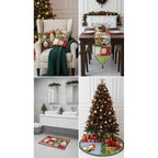 Kit Navideño: Camino De Mesa, Pie De Árbol, Fundas Y Tapete Verde Musgo Amigos De Santa
