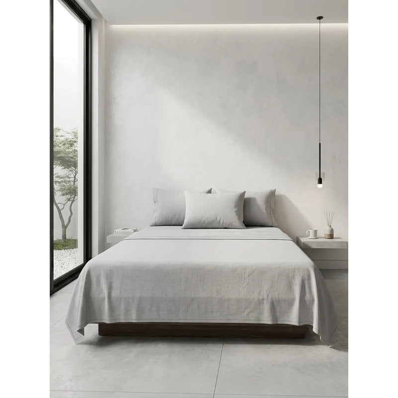 Juego De Sabanas King Size Leonora Percal Algodón 144h Lisas Gris Gris Liso