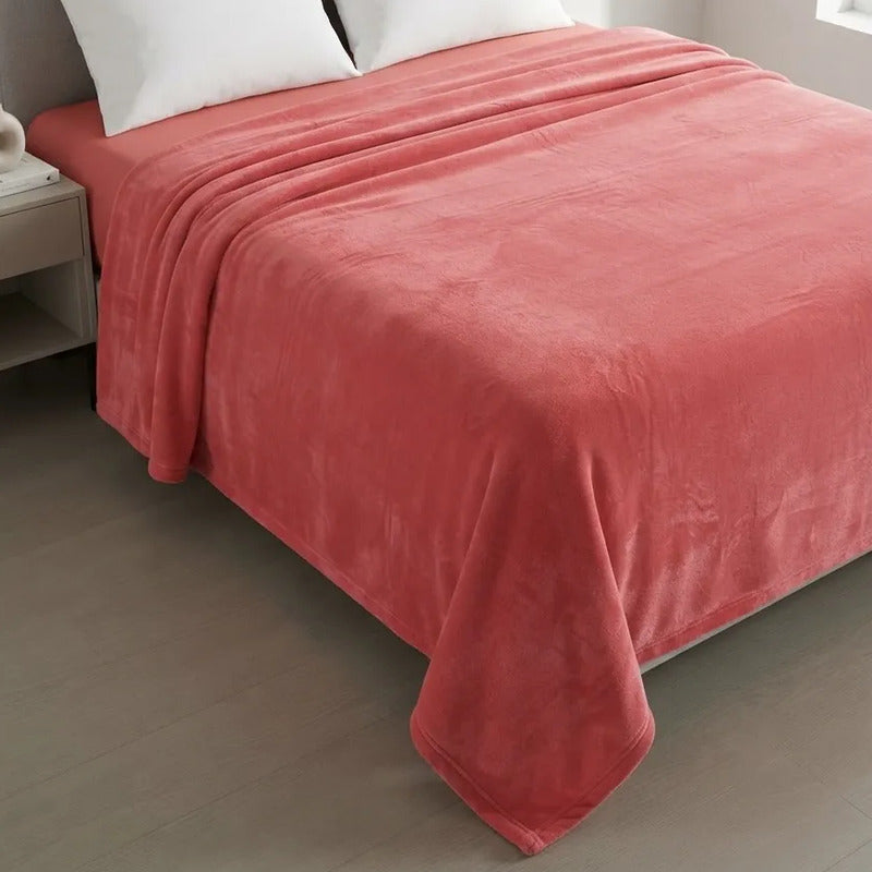 Cobertor Frazada Matrimonial Textura Durazno Lisa Calientita Rosa Lisa 700 G Rosa Chicle