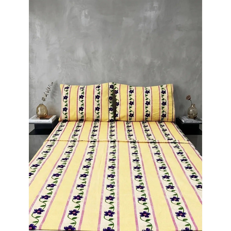 Juego De Sabana Matrimonial 100% Algodón Suaves Y Frescas Amarillo Pétalo Pop Amarilla