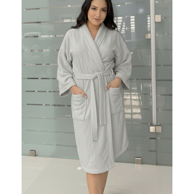 Bata De Baño Leonora Rasurada 100% Algodón Super Absorbente Gris M-l