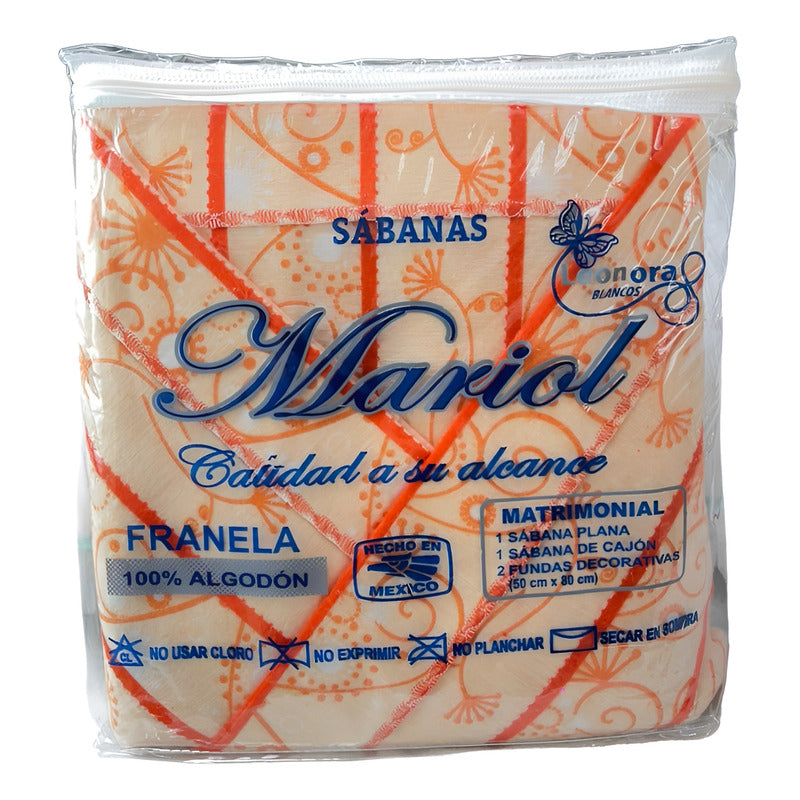 Juego De Sabanas Franela Mariol 100% Algodón Matrimonial Nude Mandarina Suave