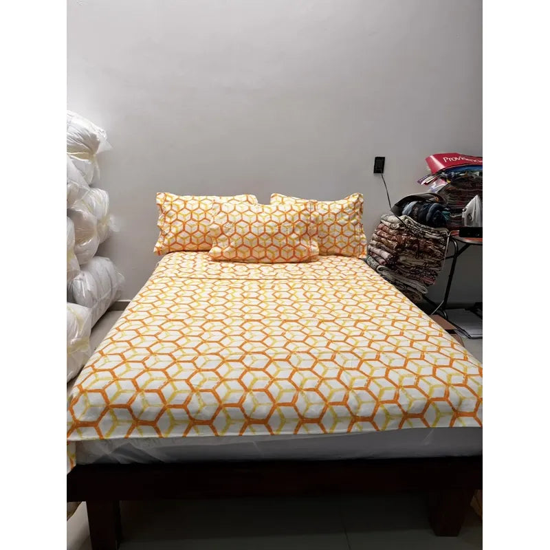 Juego De Sabanas Franela Mariol 100% Algodón King Size Amarillo Rombo Amarillo