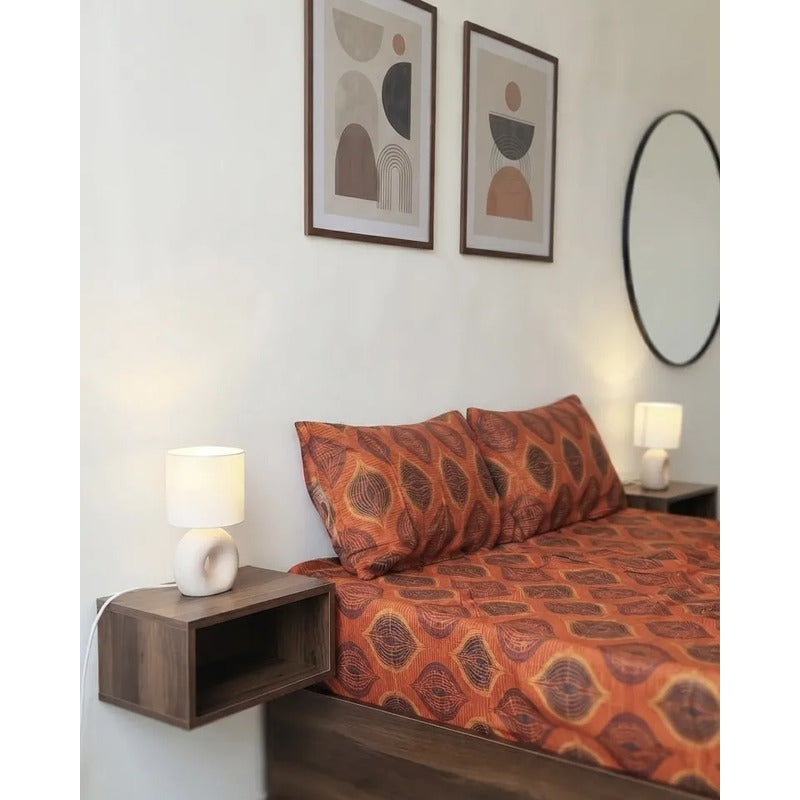 Juego De Sabana Matrimonial Leonora Tacto Suave Y Fresco Naranja Oscuro Red Prisma