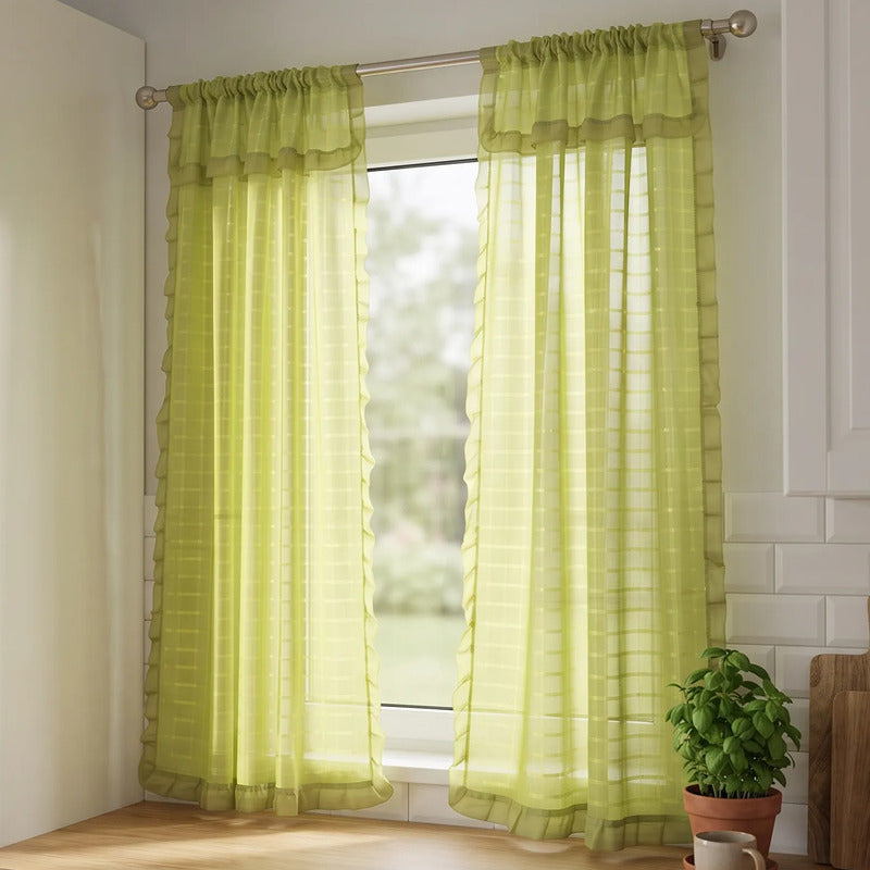 Juego De Cortinas 2 Paneles 2.50x1.95 De Ventana Transparent Verde Claro