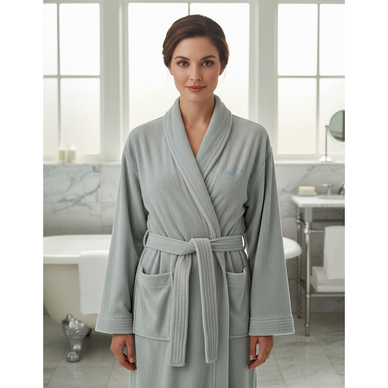 Bata De Baño Leonora Rasurada 100% Algodón Super Absorbente Gris M-l