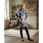 Jorongo Poncho Gaban Afelpado Infantil Artesanal Con Capucha Azul Capibara 60x50