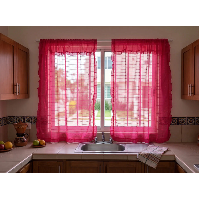 Juego De Cortinas 2 Paneles 2.50x1.95 De Ventana Transparent Rosa Fuerte