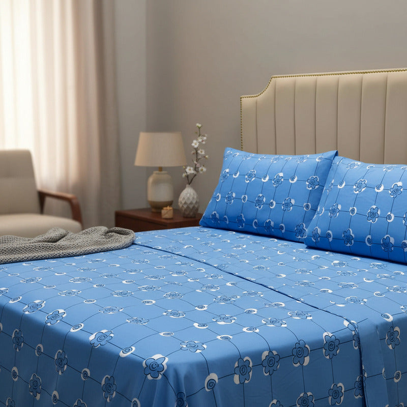 Juego De Sabanas Franela Mariol 100% Algodón Matrimonial Azul Acero Acapulco Azul