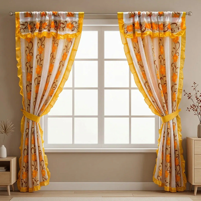 Cortinas Estampadas Para Ventana Con Forro Interior 2.9x2m Naranja