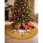 Kit Navideño: Camino De Mesa, Pie De Árbol, Fundas Y Tapete Dorado Oscuro