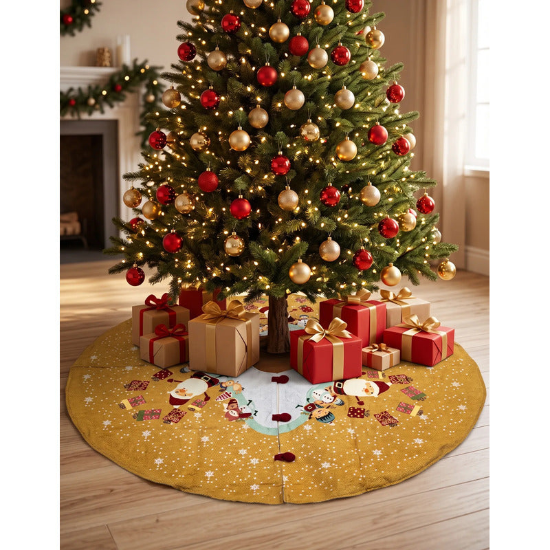 Kit Navideño: Camino De Mesa, Pie De Árbol, Fundas Y Tapete Dorado Oscuro