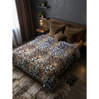 Cobertor Doble Vista Micro Grabado Amanecer Matrimonial Leopardos Marrón Claro