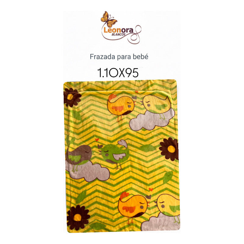 Cunero Leonora Tipo Borrega Calientito -bebé Tamaño Classic Pajaritos Amarillo