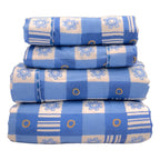 Juego De Sabanas Franela Mariol 100% Algodón Matrimonial Azul Acero Cuadro Flor Azul