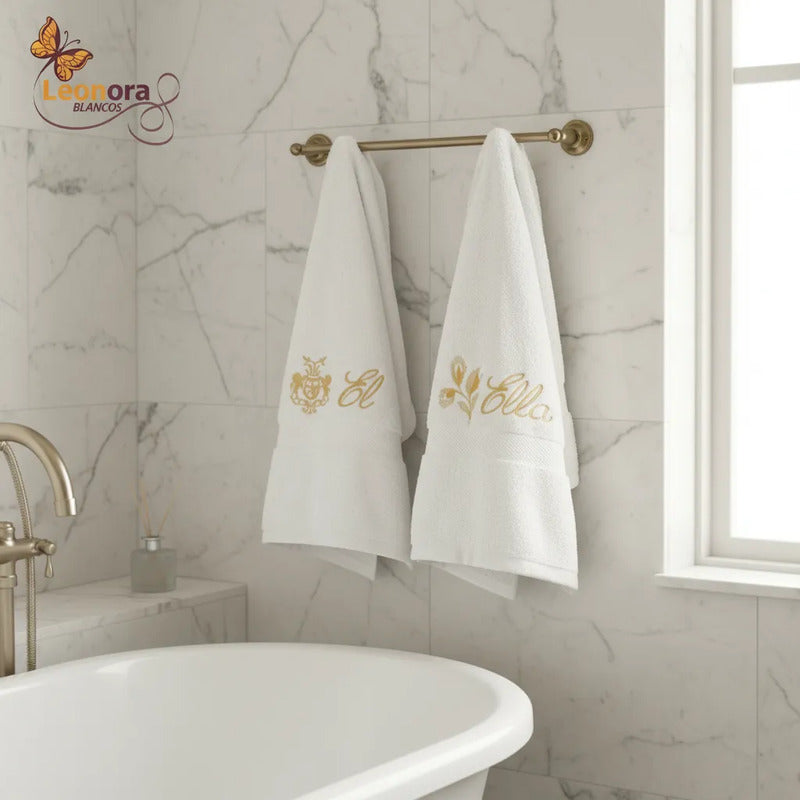 Juego De Toalla Premium De Lujo, Textura Ultra Suave Diseño Blanco Bordado Personalizado El Y Ella Máxima Absorción