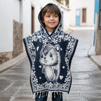 Jorongo Poncho Gaban Afelpado Infantil Artesanal Con Capucha Azul Capibara 60x50