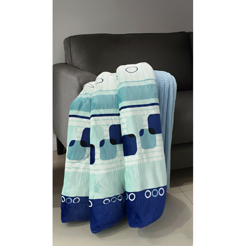 Cobertor Borrega Amanecer | Matrimonial, Suave Y Acolchado Prisma Azul Agua