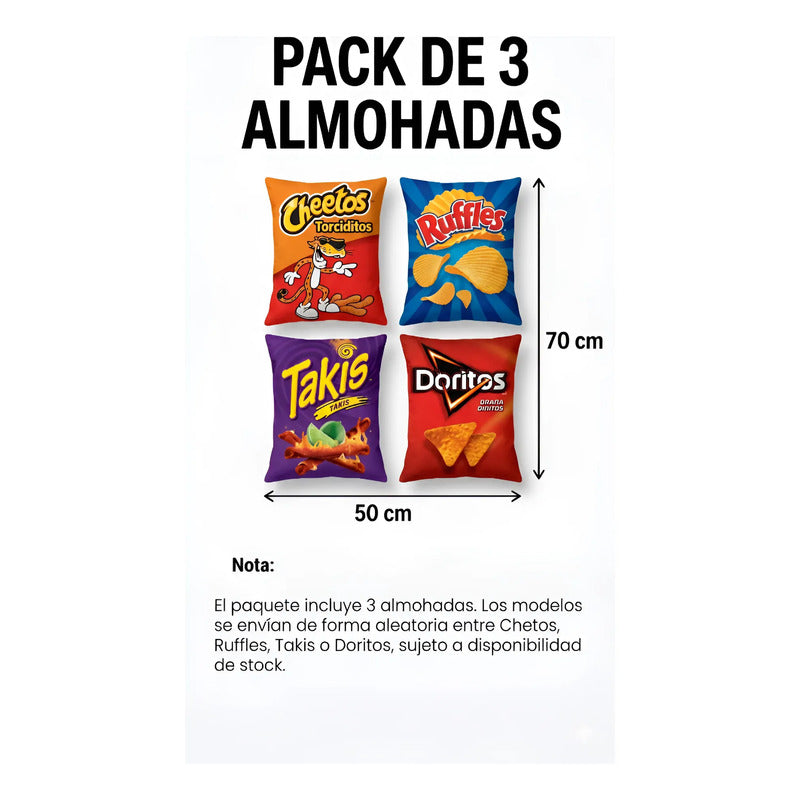 Kit De 3 Almohadas Snackpack: Chetos, Ruffles,takis,doritos) Terracota