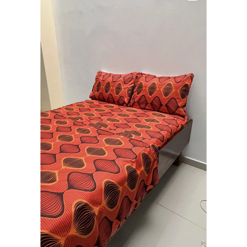 Juego De Sabana Matrimonial Leonora Tacto Suave Y Fresco Naranja Oscuro Red Prisma