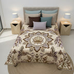 Colcha De Hilo Jacquard Leonora Premium Matrimonial Amplia Dorado Oscuro Colibrís Cafés
