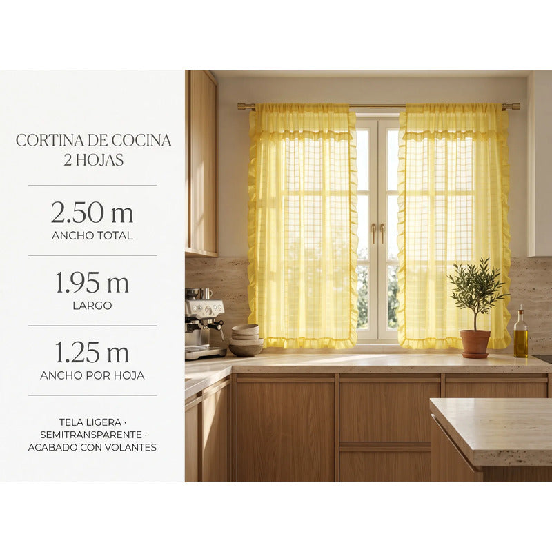 Juego De Cortinas 2 Paneles 2.50x1.95 De Ventana Transparent Amarillo