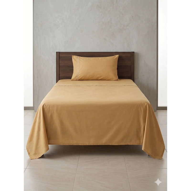 Juego De Sábana Individual Leonora Percal Lisa Algodón 144h Beige Beige Liso