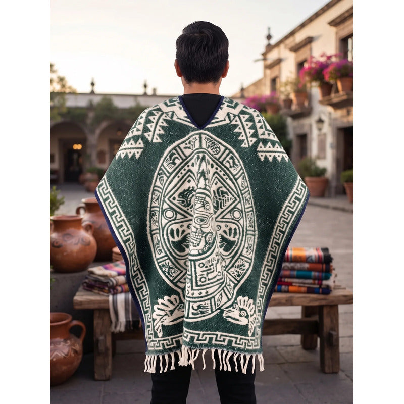 Jorongo Poncho Gaban Afelpado Unitalla Artesanal Grande Verde Guerrero Aguila 1mx1m