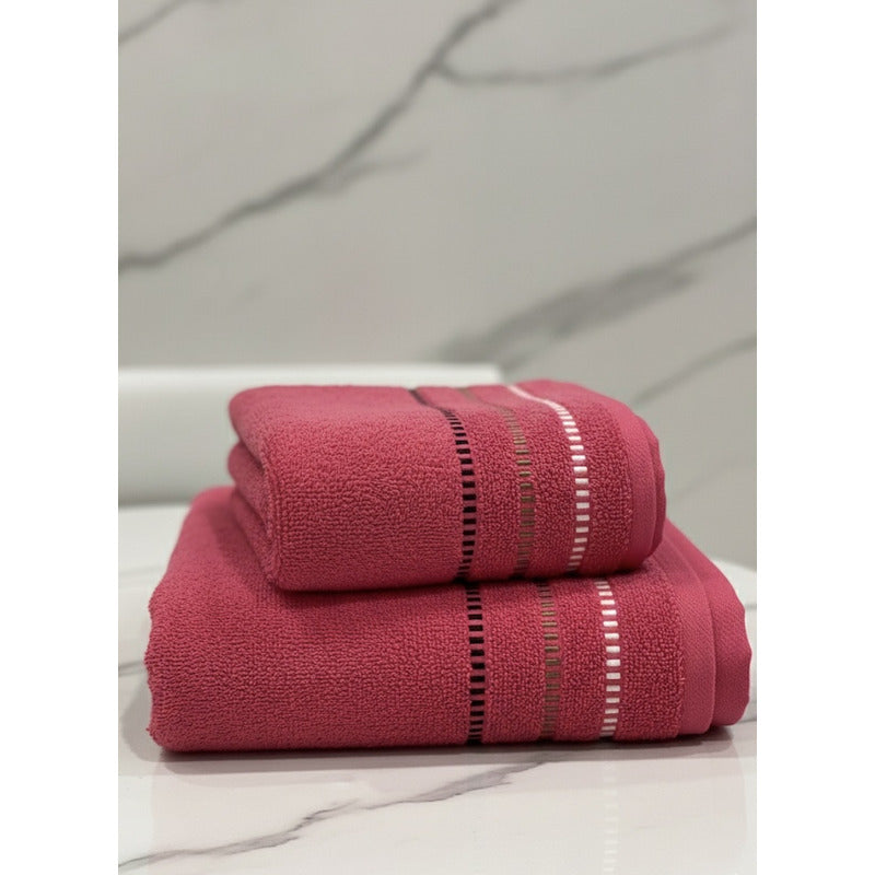 Toallas Baño Completo 100% Algodón Super Absorbente Rojo Fiusha