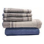 Juego De Sabanas King Size Leonora Percal Algodón 144h. Gris Rayas Azules