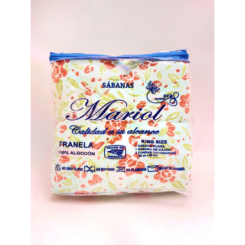 Juego De Sabanas Franela Mariol 100% Algodón King Size Verde Claro Verde Carmesi