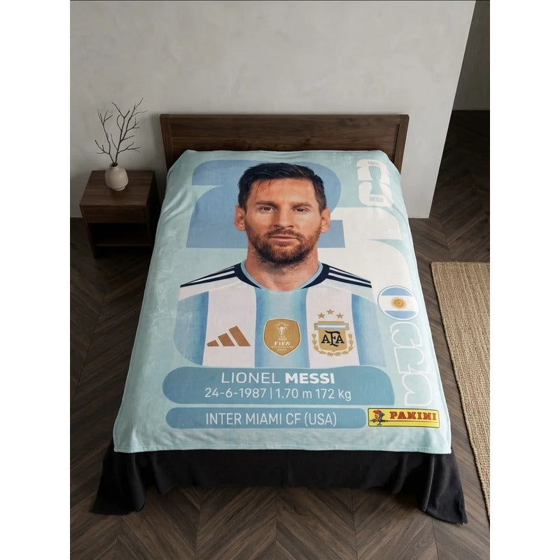 Frazada Providencia De Messi Panini Super Calientita Y Suave Messi Panini 700 G Celeste
