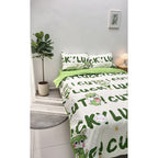 Edredón Premium Duvet Dos Vistas Matri Con Relleno Incluido Verde Corazón Monstruito Lucky Algodón Alta Densidad
