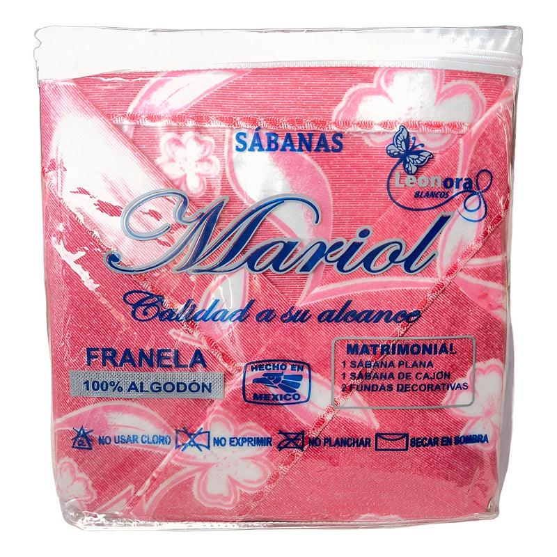 Juego De Sabanas Franela Mariol 100% Algodón Matrimonial Rosa Chicle Rosa Encanto