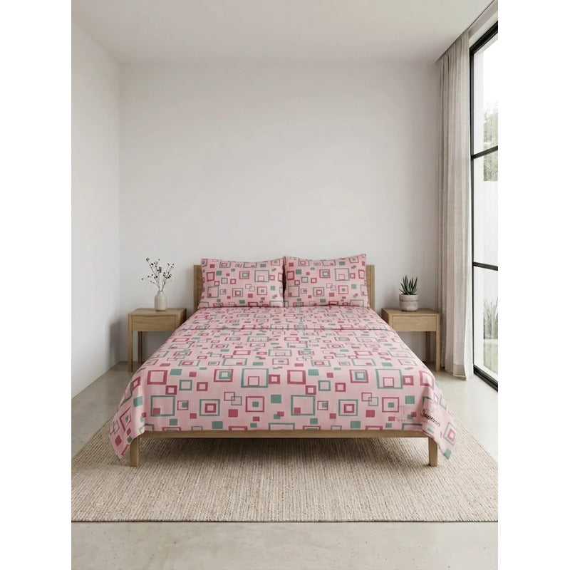 Juego Sabanas Matrimonial Amacener 100% Algodón Cajón Alto Rosa Cuadros Rosados