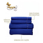Juego De Sábanas Matrimonial Algodón Percal 144 Hilos-fresca Azul Lisa Marino Suave Y Transpirable De Calidad Premium