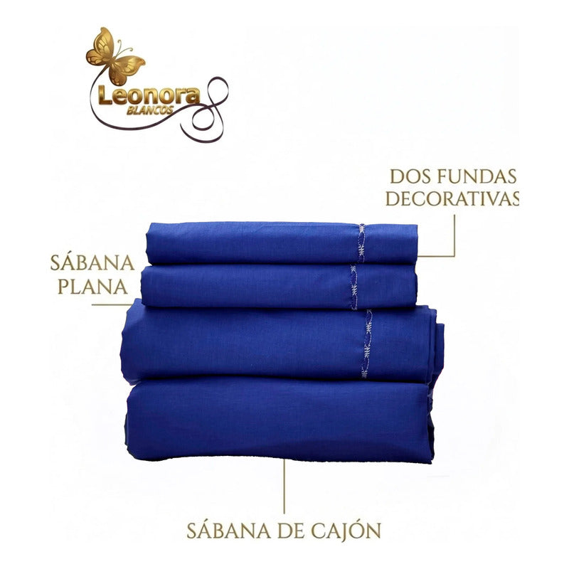 Juego De Sábanas Matrimonial Algodón Percal 144 Hilos-fresca Azul Lisa Marino Suave Y Transpirable De Calidad Premium