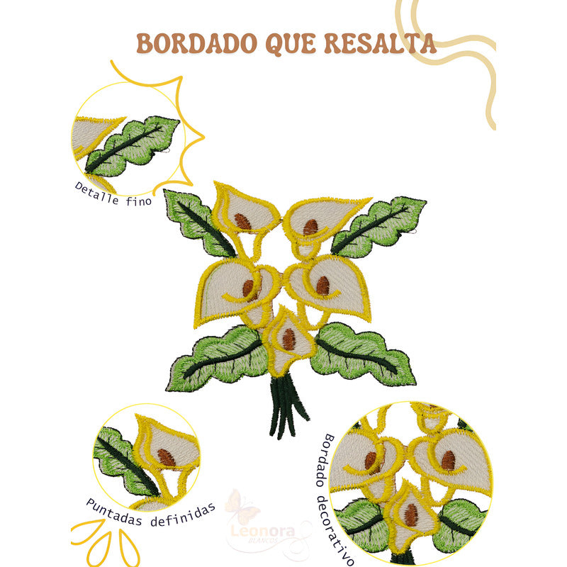 Sabana Matrimonial Lisa Bordada 100% Algodón-diseño Elegante Blanco Tulipán Bordado