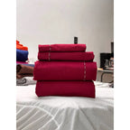 Juego De Sabanas King Size Leonora Percal Algodón 144h Lisas Bordó Vino Liso