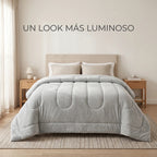 Edredón Matrimonial Acolchado Doble Vista Textura Térmica Gris Piel De Conejo