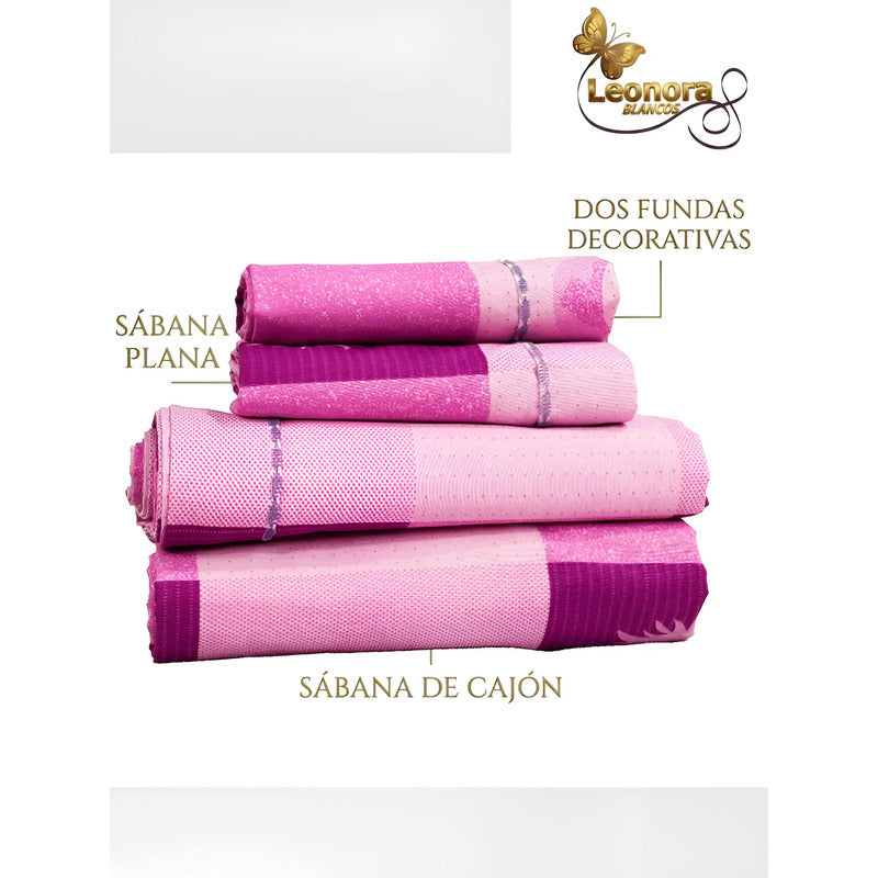 Juego De Sabana Matrimonial 100% Algodón Suaves Y Frescas Violeta Soles Y Lunas Morado