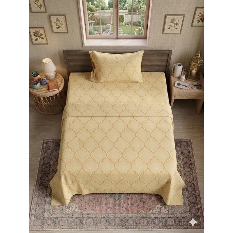Juego De Sábana Mariol Individual 100% Algodón Premium Amarillo Rombo Amarillo