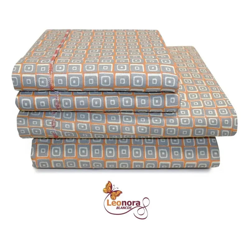 Juego Sabanas Matrimonial Amacener 100% Algodón Cajón Alto Gris Cuadro Espiral Gris