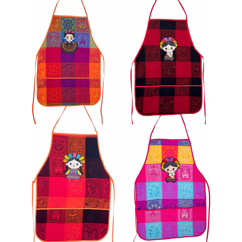 Delantal De Cocina Mexicano Estampado Tradicional Multicolor Pack De 3 Mandiles Surtidos