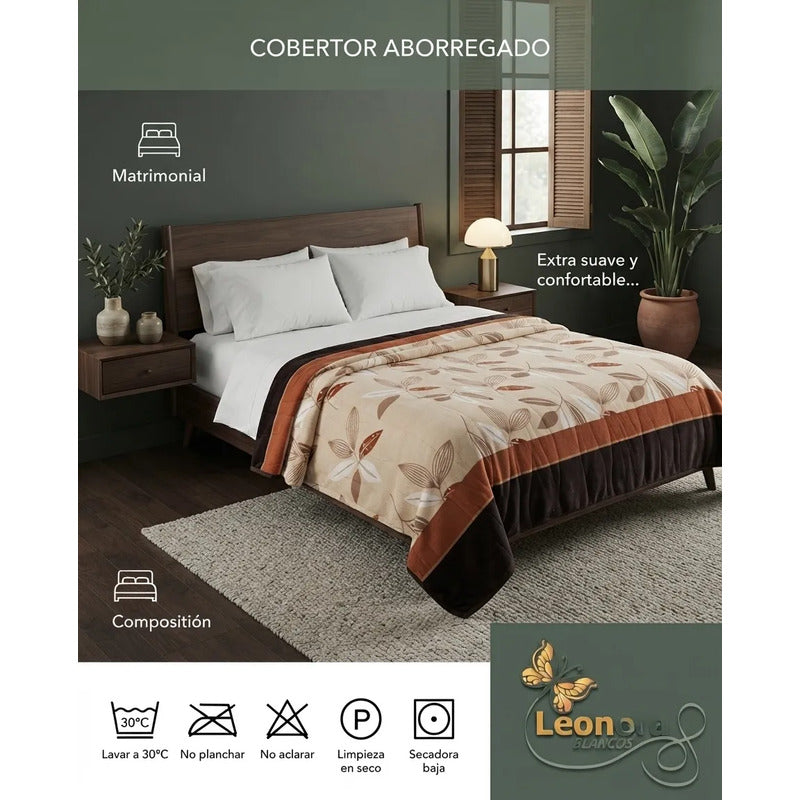 Cobertor Borrega Amanecer | Matrimonial, Suave Y Acolchado Hojitas Naranjas Naranja