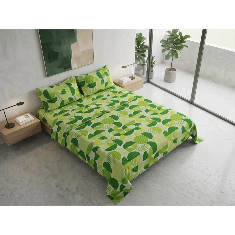 Juego De Sabana Matrimonial 100% Algodón Suaves Y Frescas Verde Lima Circular Verde