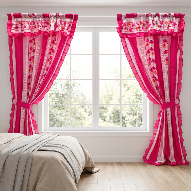 Cortinas Estampadas Para Ventana Con Forro Interior 2.9x2m Fucsia