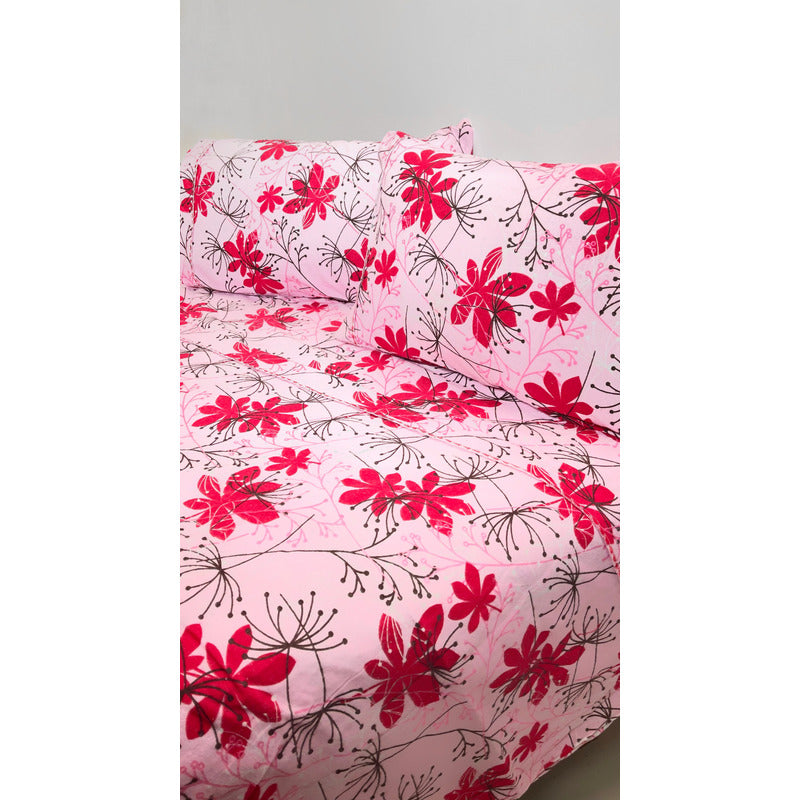 Juego De Sabanas Franela Mariol 100% Algodón Matrimonial Rosa Chicle Rosa Pradera